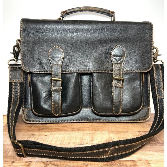 Vtg Wilson Leather Briefcase With Dual Front Buckle Pockets & Adjustable Strap - Picture 1 of 8